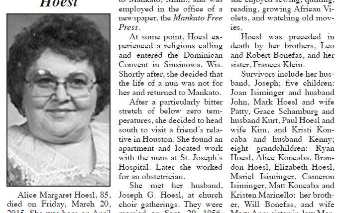 obituary in newspaper